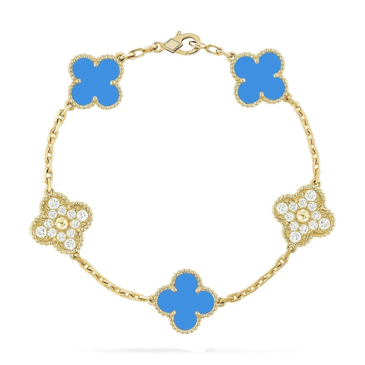[VA]LUCKY CLOVER 5-MOTIF BRACELET - BLUE AGATE COLLECTION