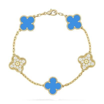 [VA]LUCKY CLOVER 5-MOTIF BRACELET - BLUE AGATE COLLECTION
