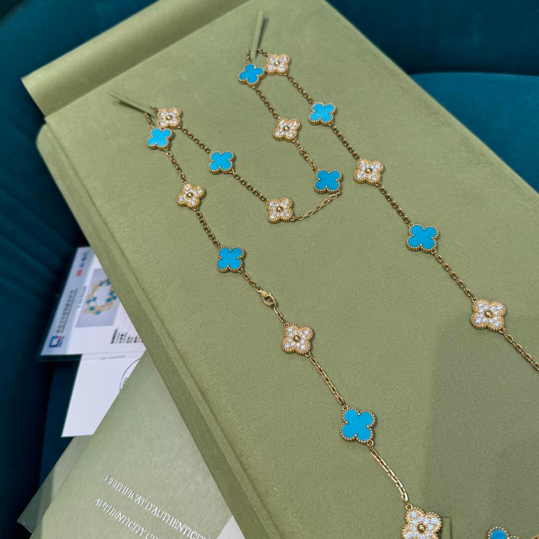 [VA]CLOVER HALSKETTE MIT 20 MOTIVEN, TÜRKIS UND DIAMANTEN