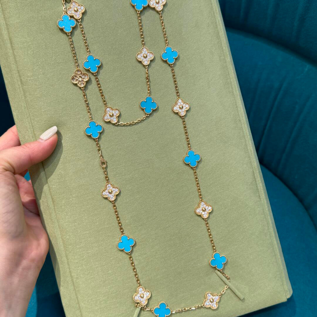 [VA]CLOVER HALSKETTE MIT 20 MOTIVEN, TÜRKIS UND DIAMANTEN