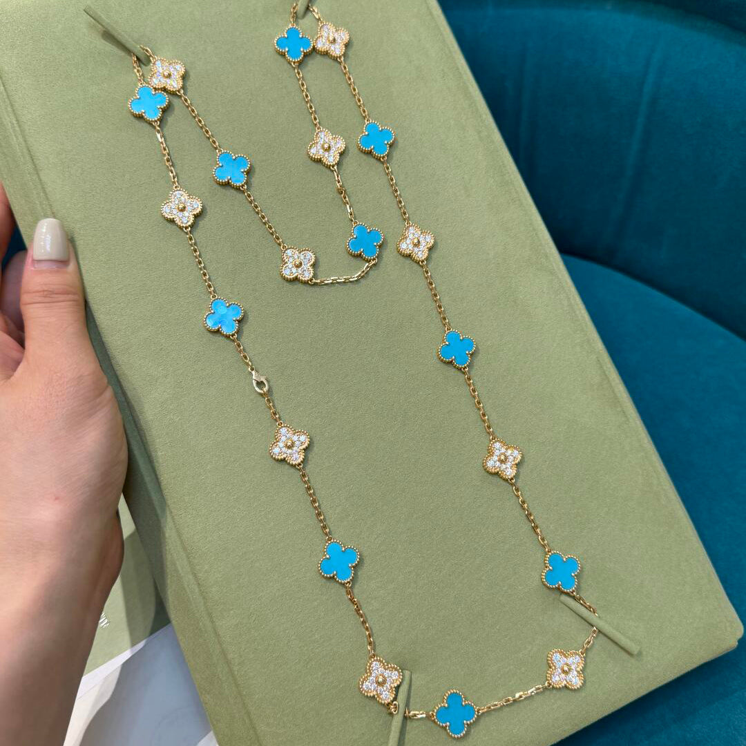 [VA]CLOVER HALSKETTE MIT 20 MOTIVEN, TÜRKIS UND DIAMANTEN