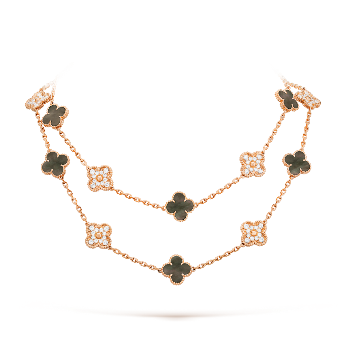 [VA]CLOVER 20 MOTIVE DUNKLER PERLMUTT DIAMANT-HALSKETTE