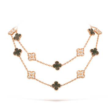 [VA]CLOVER 20 MOTIVE DUNKLER PERLMUTT DIAMANT-HALSKETTE
