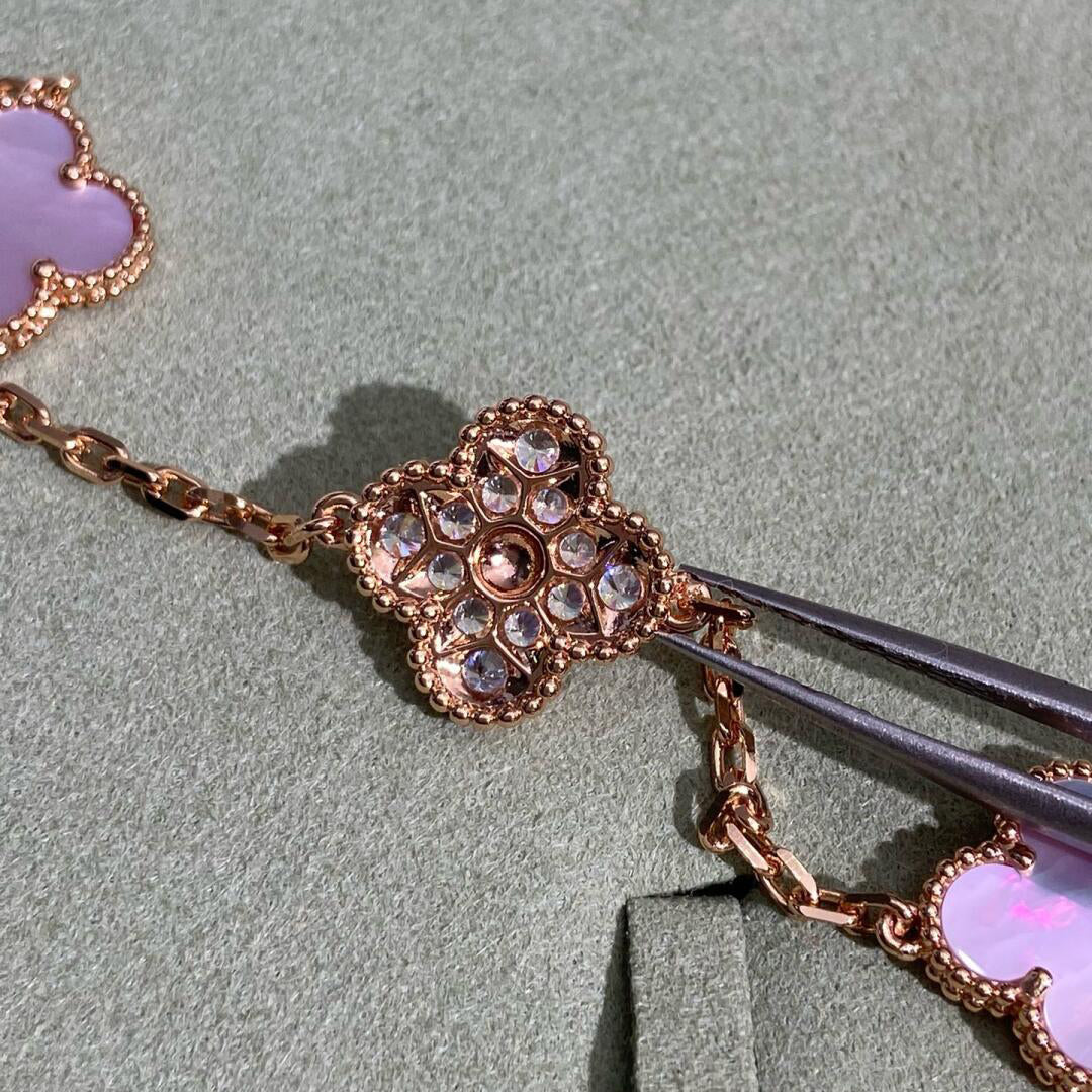 [VA]CLOVER 10 MOTIVE DIAMANT HALSKETTE PINKES PERLMUTT
