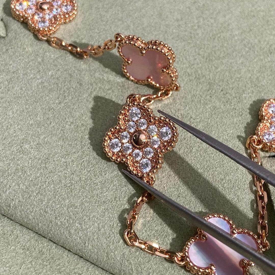 [VA]CLOVER 10 MOTIVE DIAMANT HALSKETTE PINKES PERLMUTT
