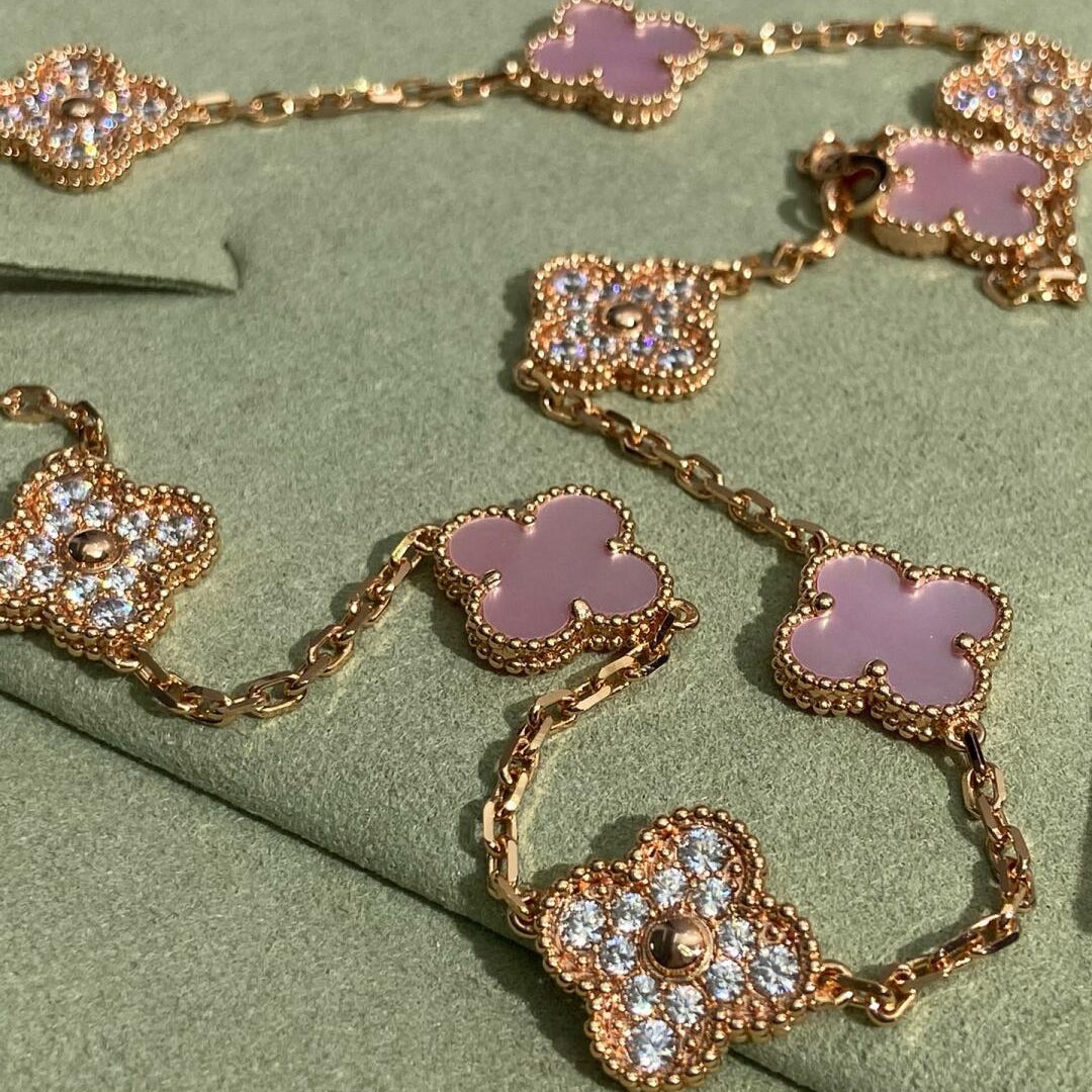 [VA]CLOVER 10 MOTIFS DIAMOND PINK MOP NECKLACE