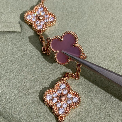 [VA]CLOVER 10 MOTIFS DIAMOND PINK MOP NECKLACE