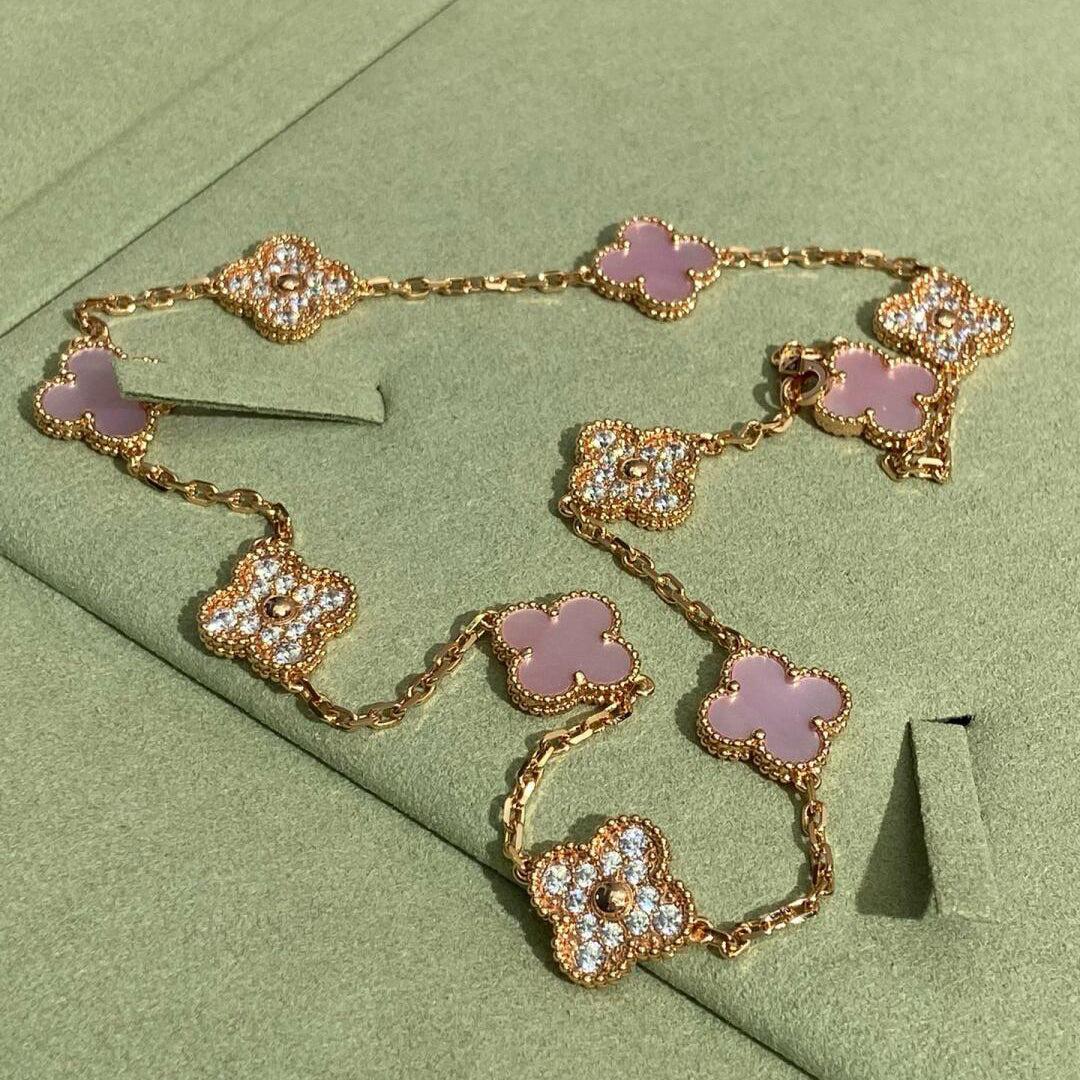 [VA]CLOVER 10 MOTIVE DIAMANT HALSKETTE PINKES PERLMUTT