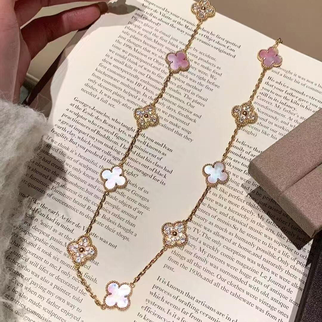 [VA]CLOVER 20 MOTIVE DIAMANT HALSKETTE PINK PERLMUTT