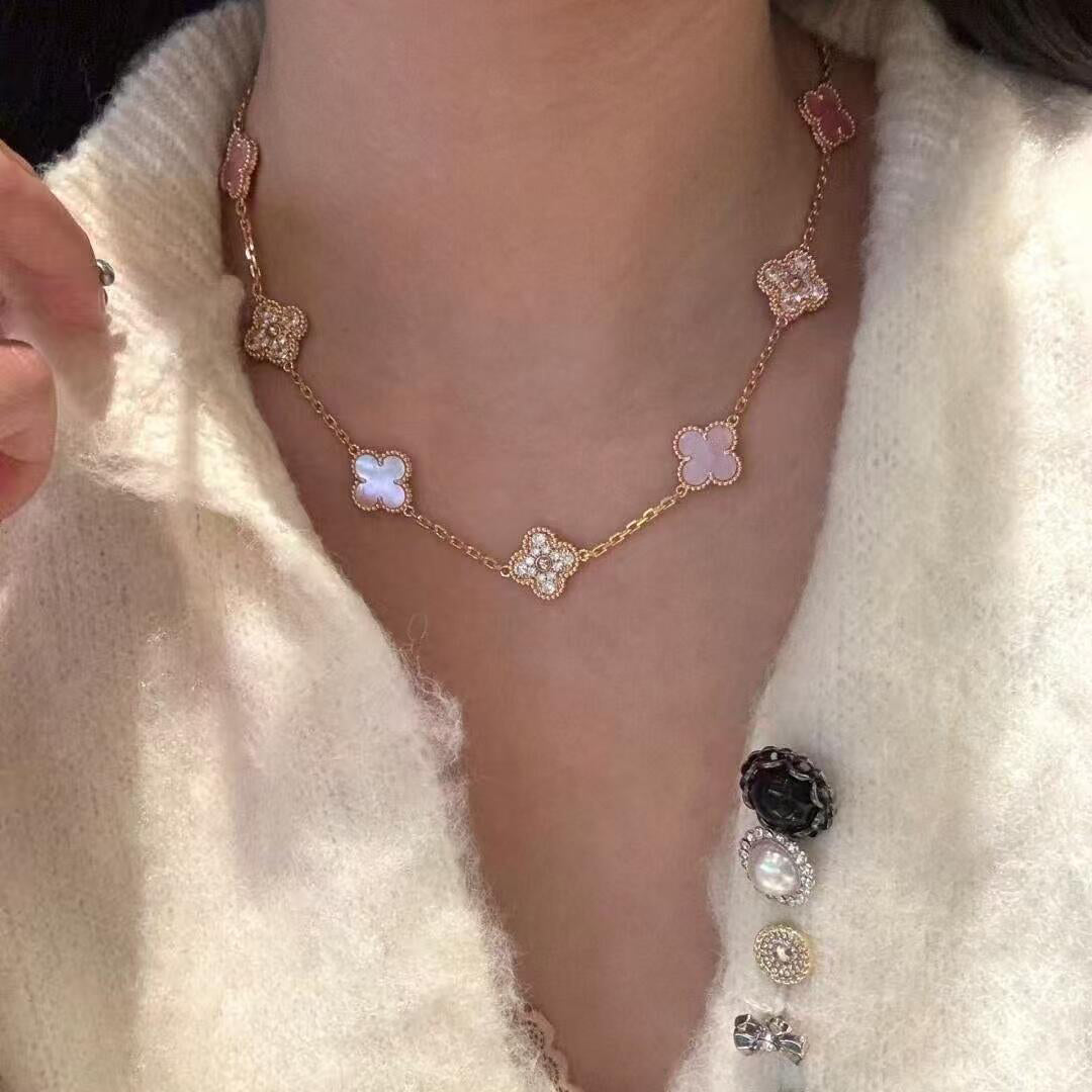 [VA]CLOVER 10 MOTIVE DIAMANT HALSKETTE PINKES PERLMUTT