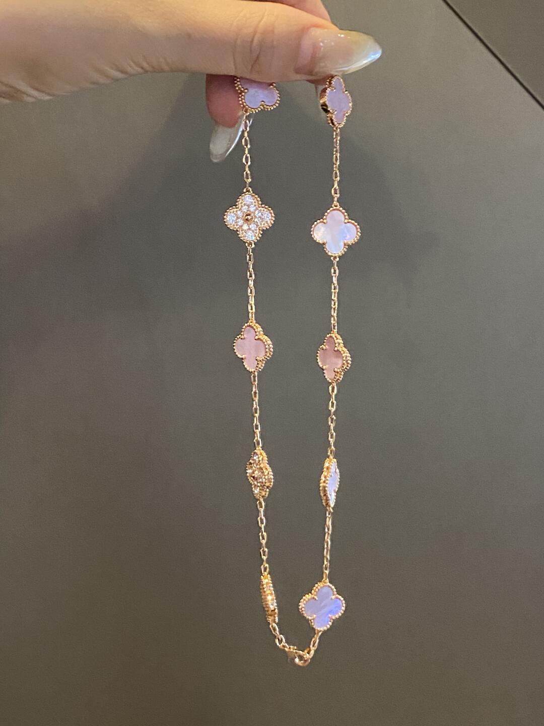 [VA]CLOVER 10 MOTIVE DIAMANT HALSKETTE PINKES PERLMUTT