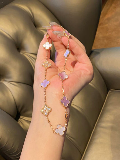 [VA]CLOVER 10 MOTIFS DIAMOND PINK MOP NECKLACE