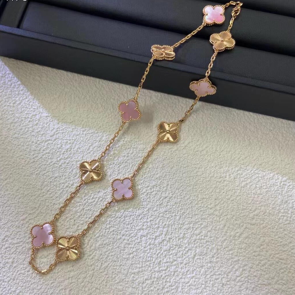 [VA]CLOVER 10 MOTIFS  LASER PINK MOP NECKLACE