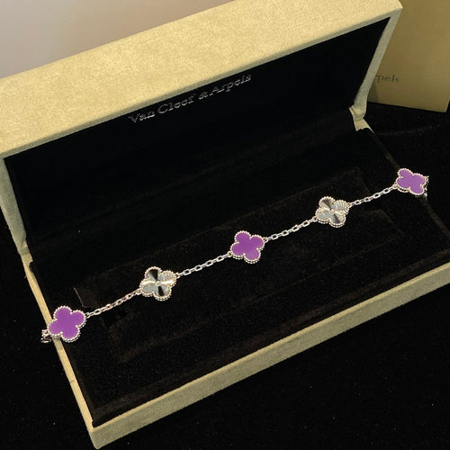 [VA]CLOVER  5 MOTIFS  PURPLE VIOLET BRACELET SILVER