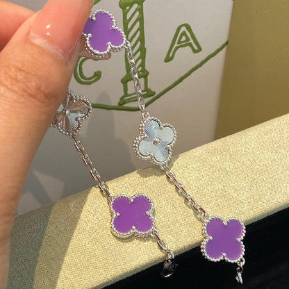 [VA]CLOVER  5 MOTIFS  PURPLE VIOLET BRACELET SILVER