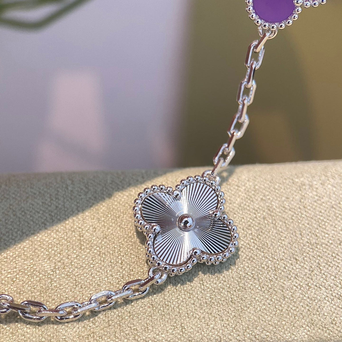 [VA]CLOVER  5 MOTIFS  PURPLE VIOLET BRACELET SILVER