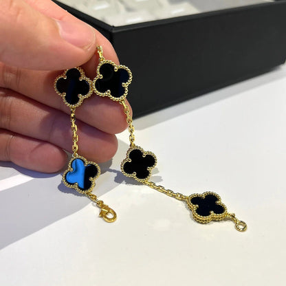 [VA]LUCKY CLOVER 5-MOTIF BRACELET - BLACK OXNY COLLECTION