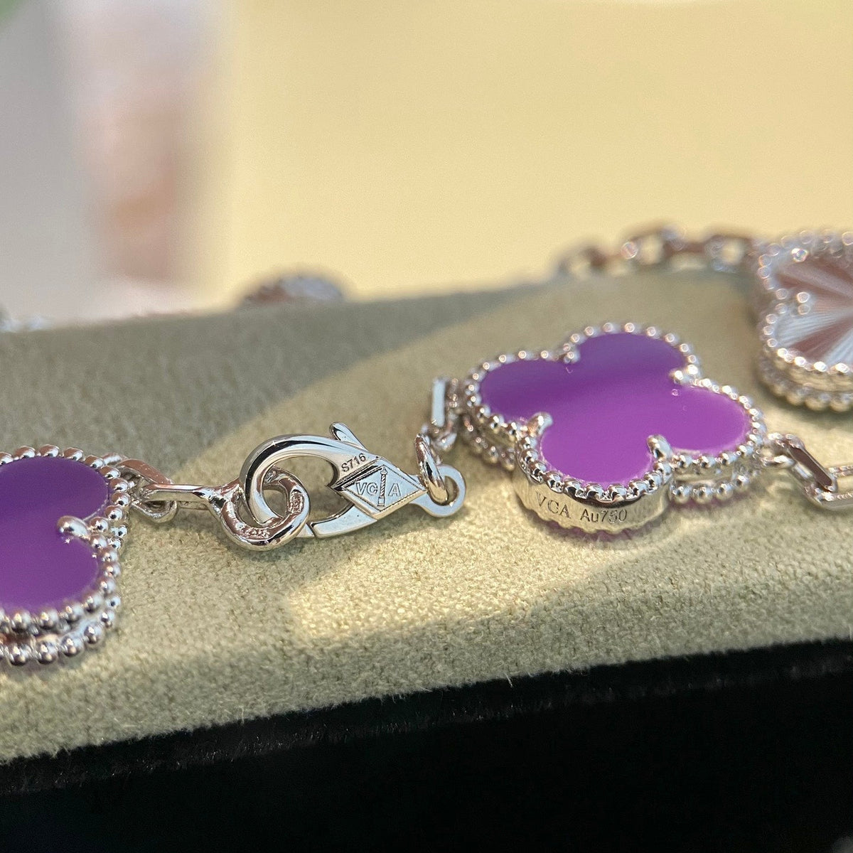 [VA]CLOVER  5 MOTIFS  PURPLE VIOLET BRACELET SILVER