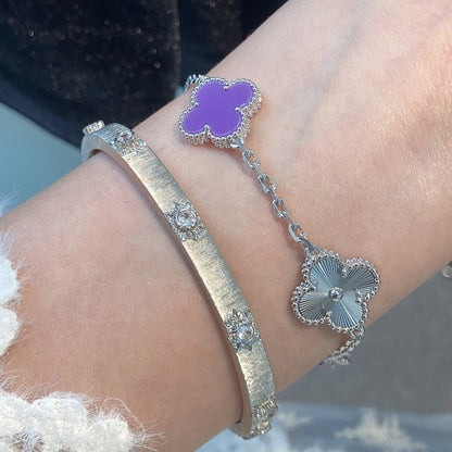 [VA]CLOVER  5 MOTIFS  PURPLE VIOLET BRACELET SILVER