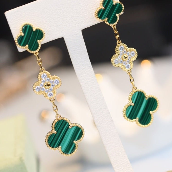 [VA]CLOVER OHRRINGE GOLD MALACHIT DIAMANT 3 MOTIVE