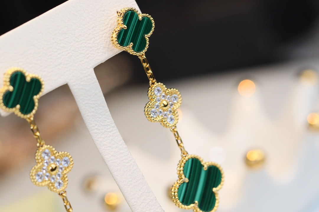 [VA]CLOVER OHRRINGE GOLD MALACHIT DIAMANT 3 MOTIVE