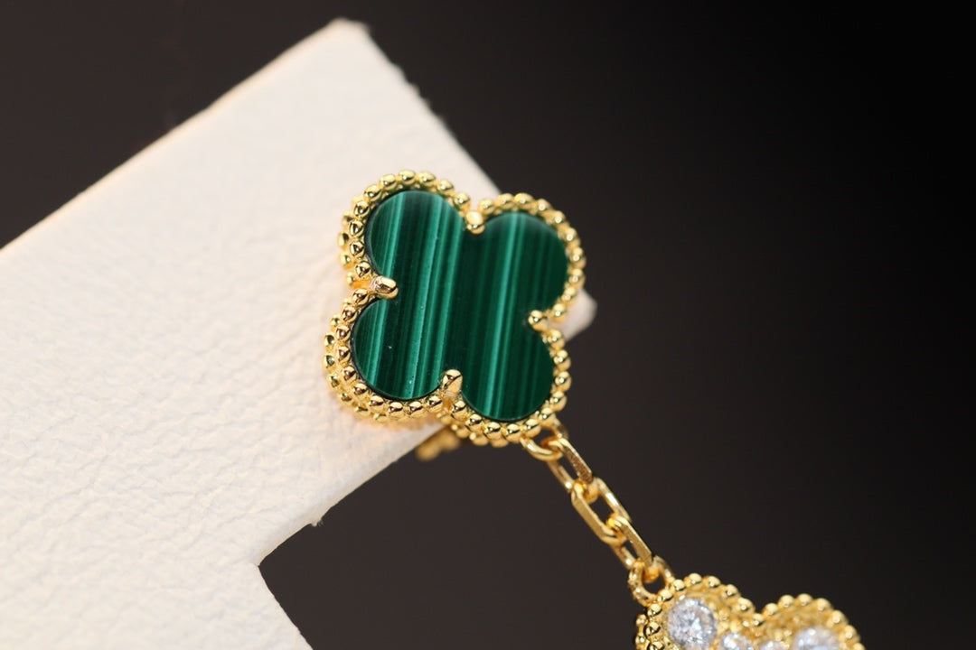 [VA]CLOVER OHRRINGE GOLD MALACHIT DIAMANT 3 MOTIVE