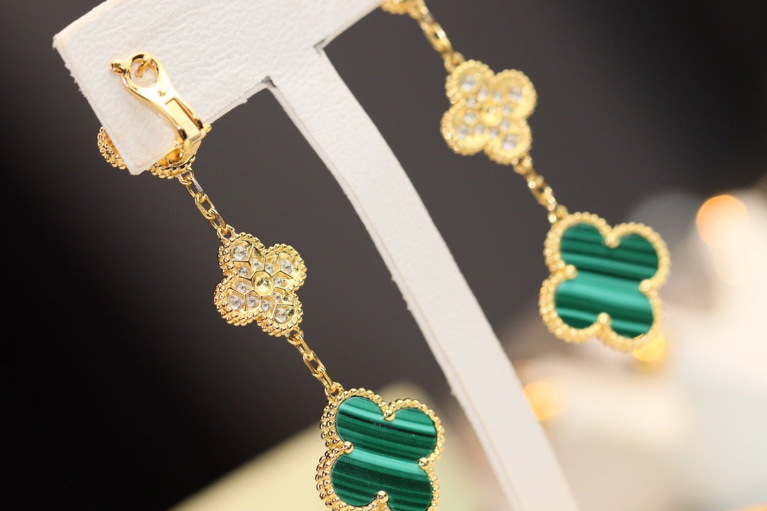 [VA]CLOVER OHRRINGE GOLD MALACHIT DIAMANT 3 MOTIVE