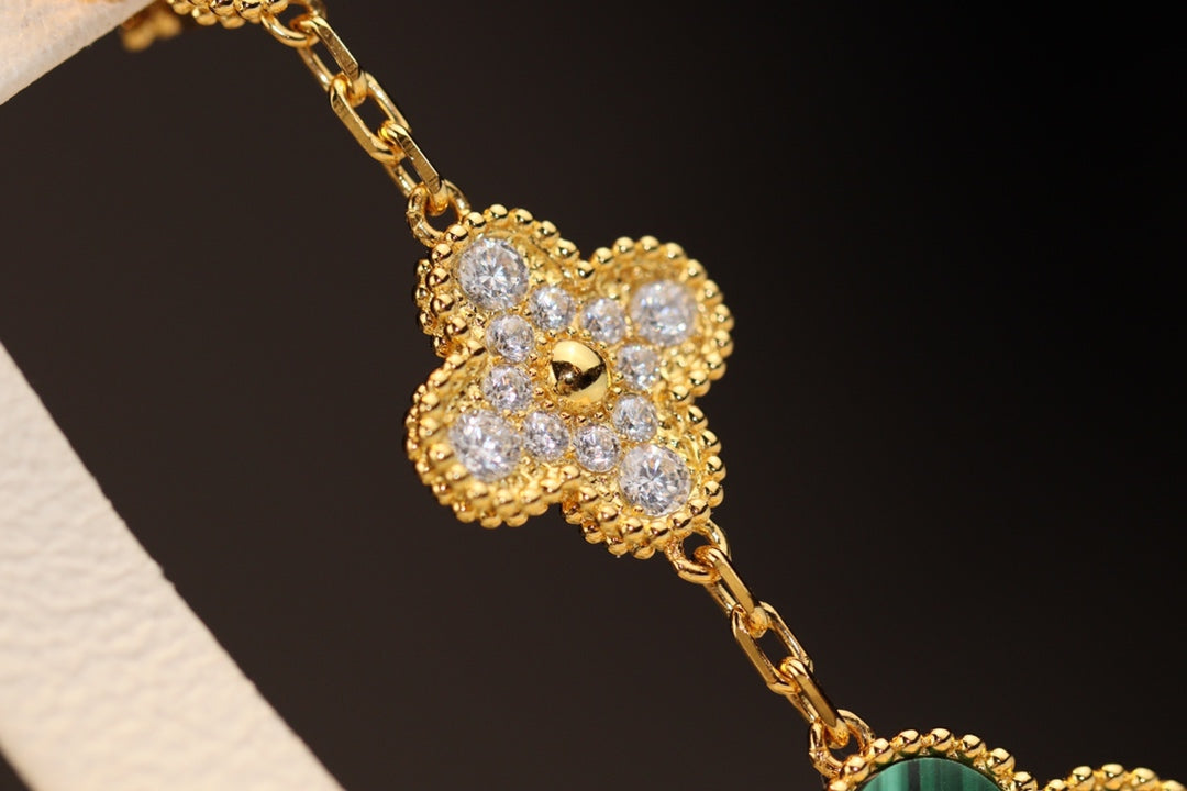 [VA]CLOVER OHRRINGE GOLD MALACHIT DIAMANT 3 MOTIVE