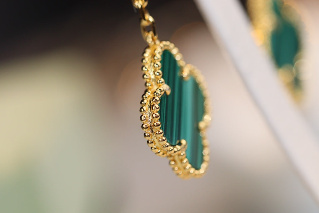 [VA]CLOVER OHRRINGE GOLD MALACHIT DIAMANT 3 MOTIVE