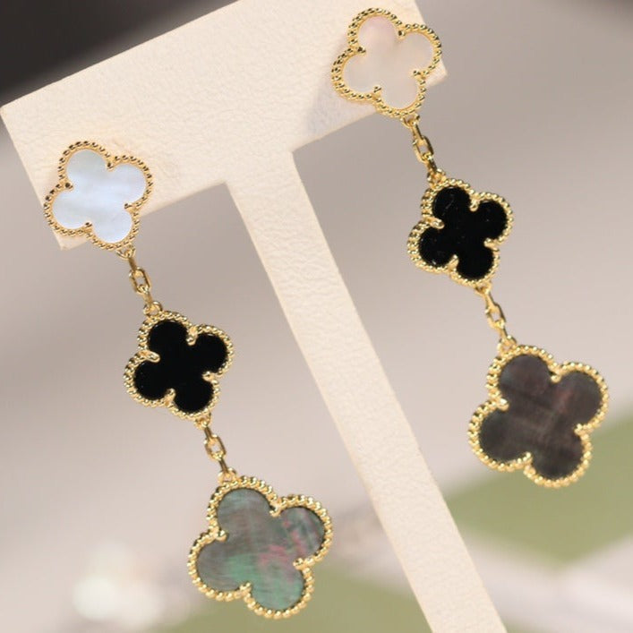 [VA]CLOVER-OHRRINGE GOLD ONYX PERLMUTT 3 MOTIVE