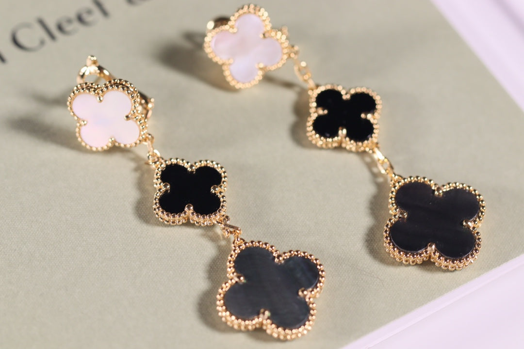[VA]CLOVER-OHRRINGE GOLD ONYX PERLMUTT 3 MOTIVE