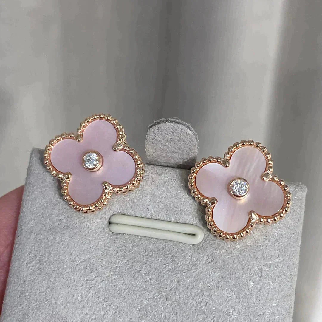 [VA]CLOVER MEDIUM 1 MOTIV ROSA PERLMUTT DIAMANT OHRRINGE