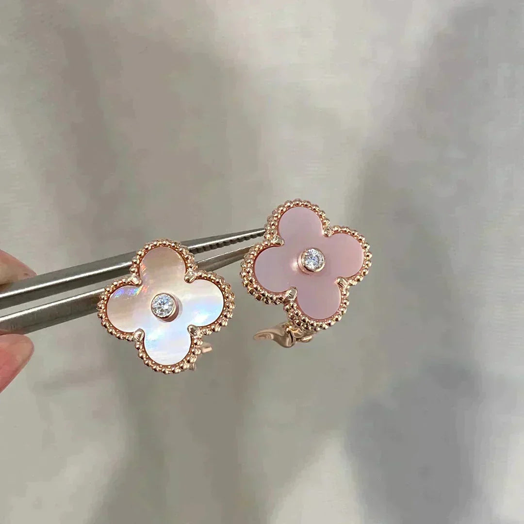 [VA]CLOVER MEDIUM 1 MOTIV ROSA PERLMUTT DIAMANT OHRRINGE