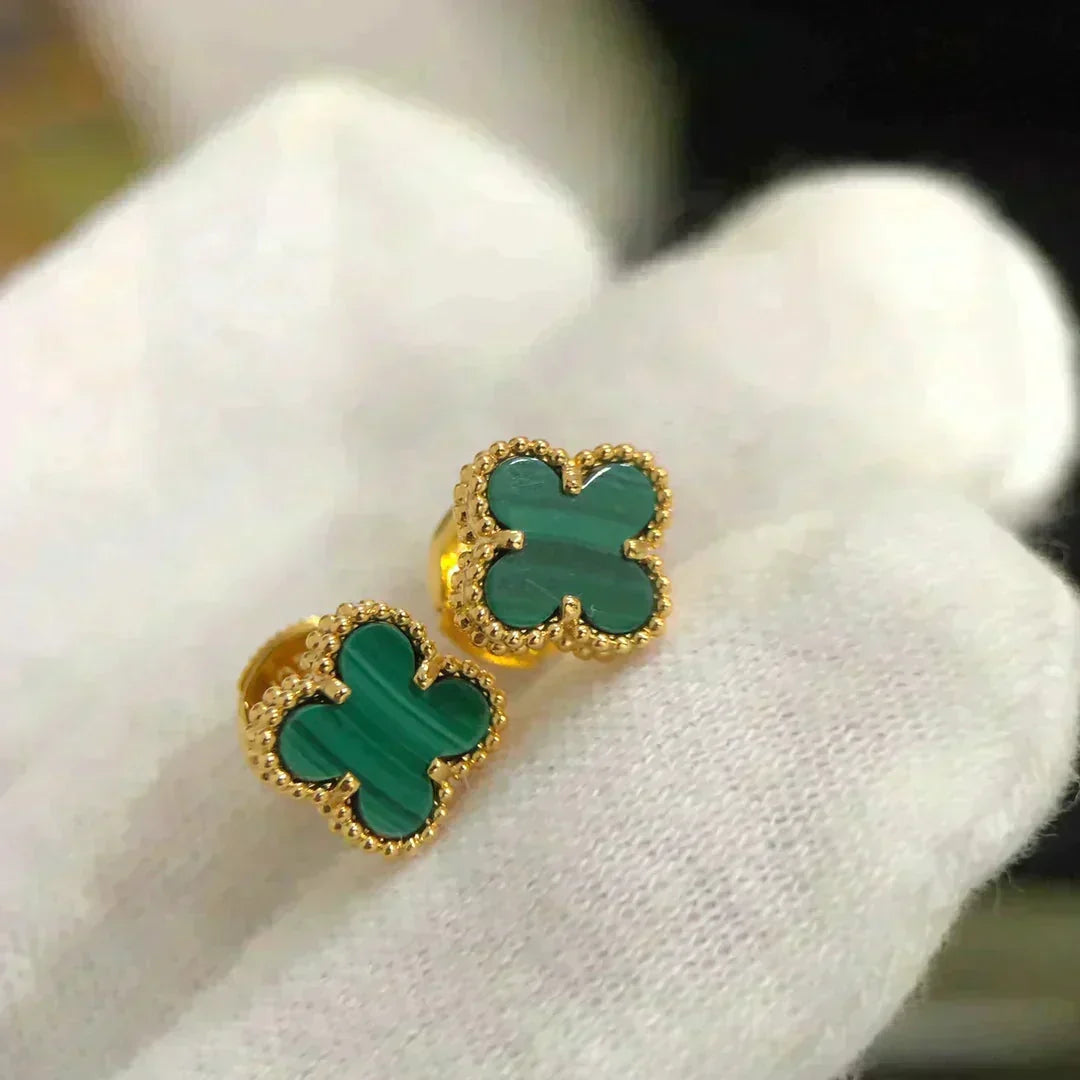 [VA]クローバー ミニ 9.5MM マラカイト ピアス