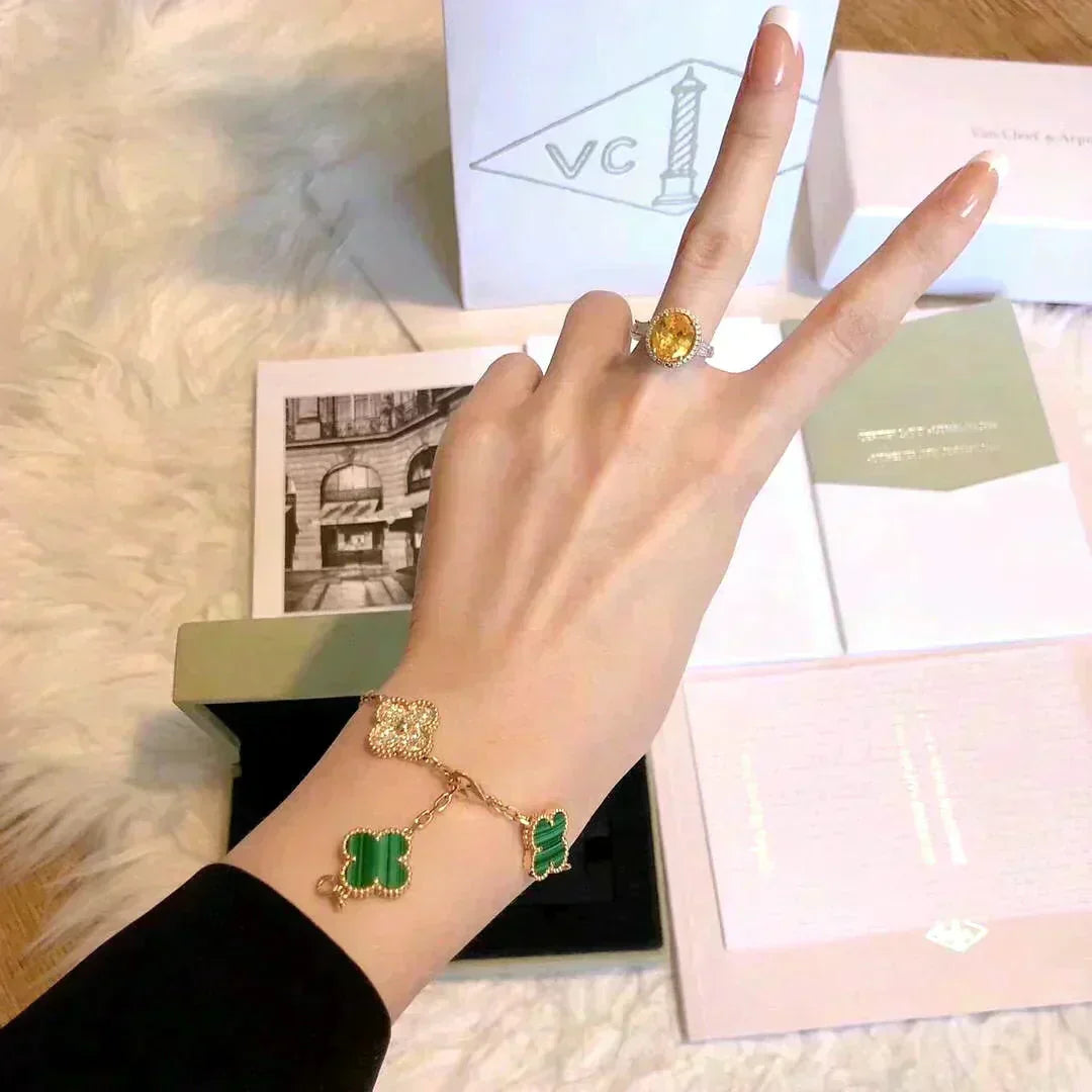 [VA]LUCKY CLOVER 5-MOTIF BRACELET - MALACHITE COLLECTION
