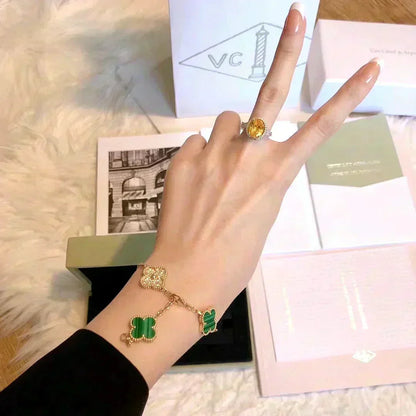 [VA]LUCKY CLOVER 5-MOTIF BRACELET - MALACHITE COLLECTION