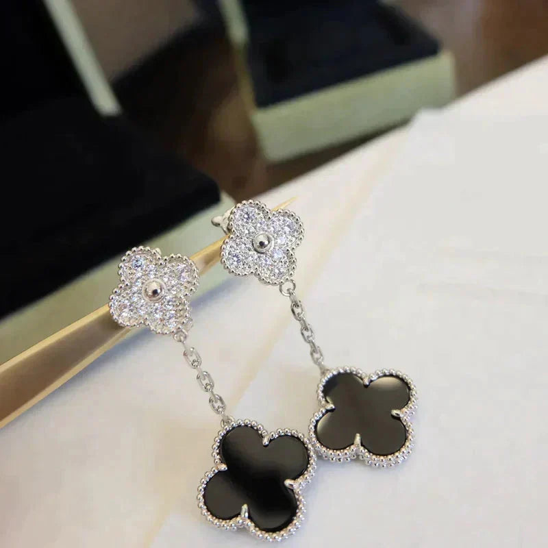 [VA]CLOVER 2 MOTIVE DIAMANT ONYX OHRRINGE SILBER