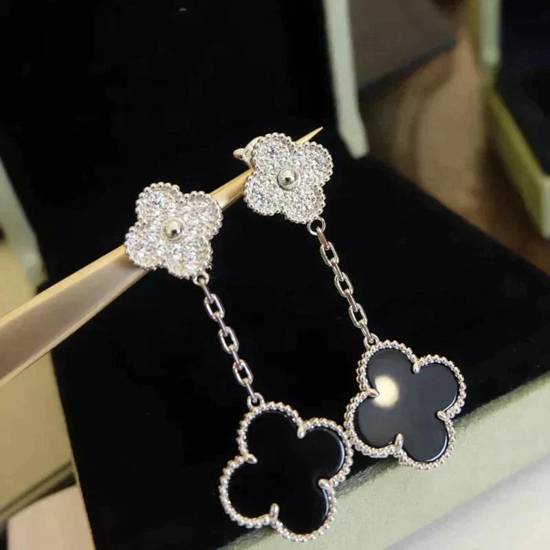 [VA]CLOVER 2 MOTIVE DIAMANT ONYX OHRRINGE SILBER