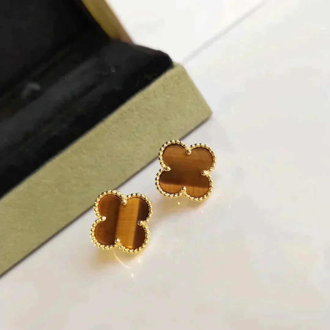 [VA]クローバー ミディアム 1モチーフ タイガーアイ ピアス