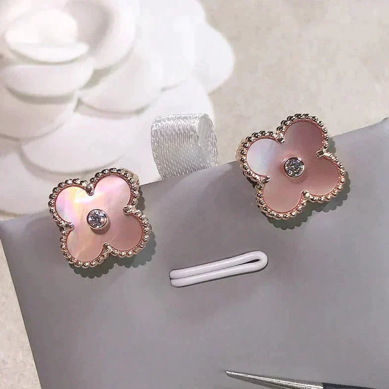 [VA]CLOVER MEDIUM 1 MOTIV ROSA PERLMUTT DIAMANT OHRRINGE