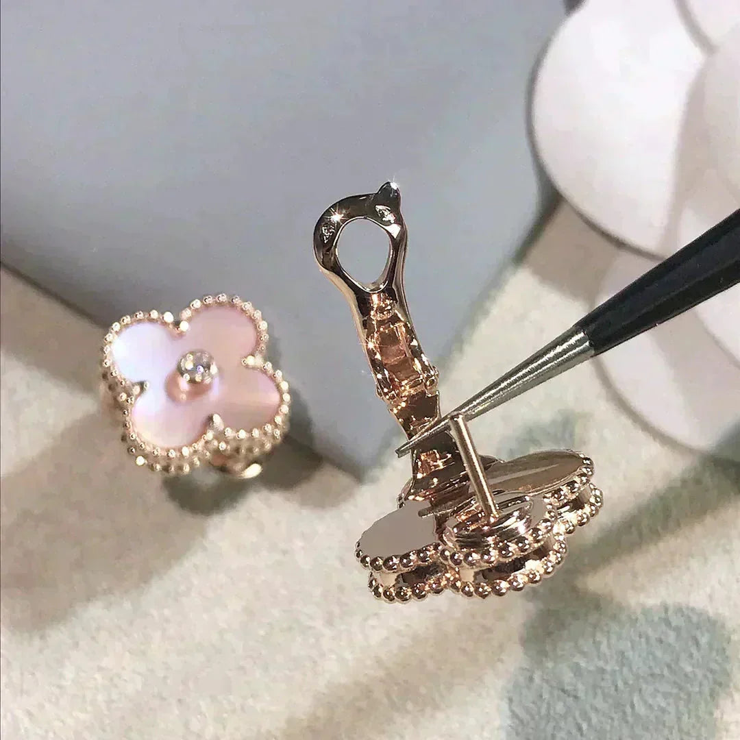 [VA]CLOVER MEDIUM 1 MOTIV ROSA PERLMUTT DIAMANT OHRRINGE