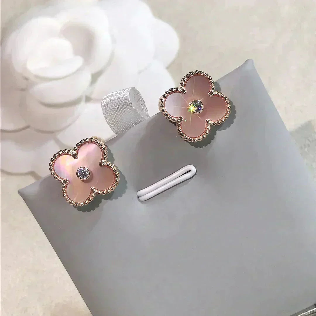 [VA]CLOVER MEDIUM 1 MOTIV ROSA PERLMUTT DIAMANT OHRRINGE