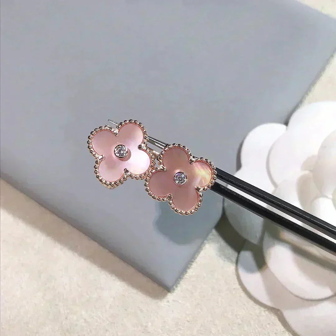[VA]CLOVER MEDIUM 1 MOTIV ROSA PERLMUTT DIAMANT OHRRINGE