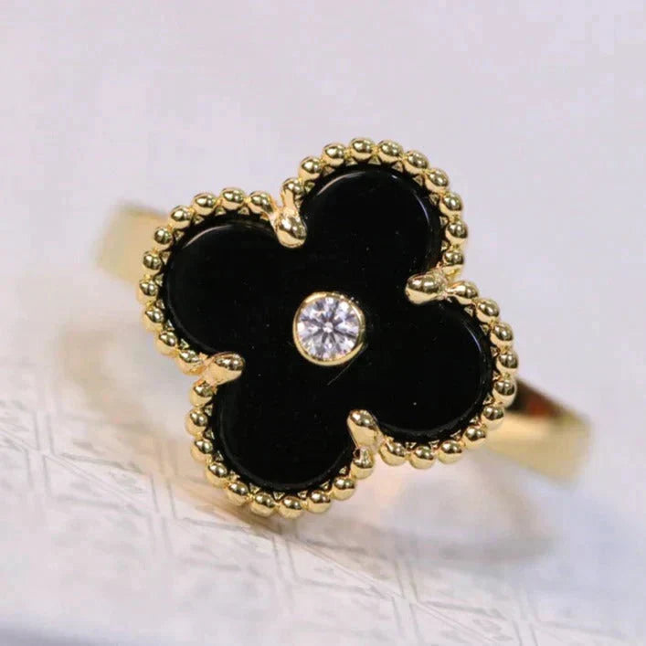 [VA]KLEEBLATT ONYX RING GOLD DIAMANT