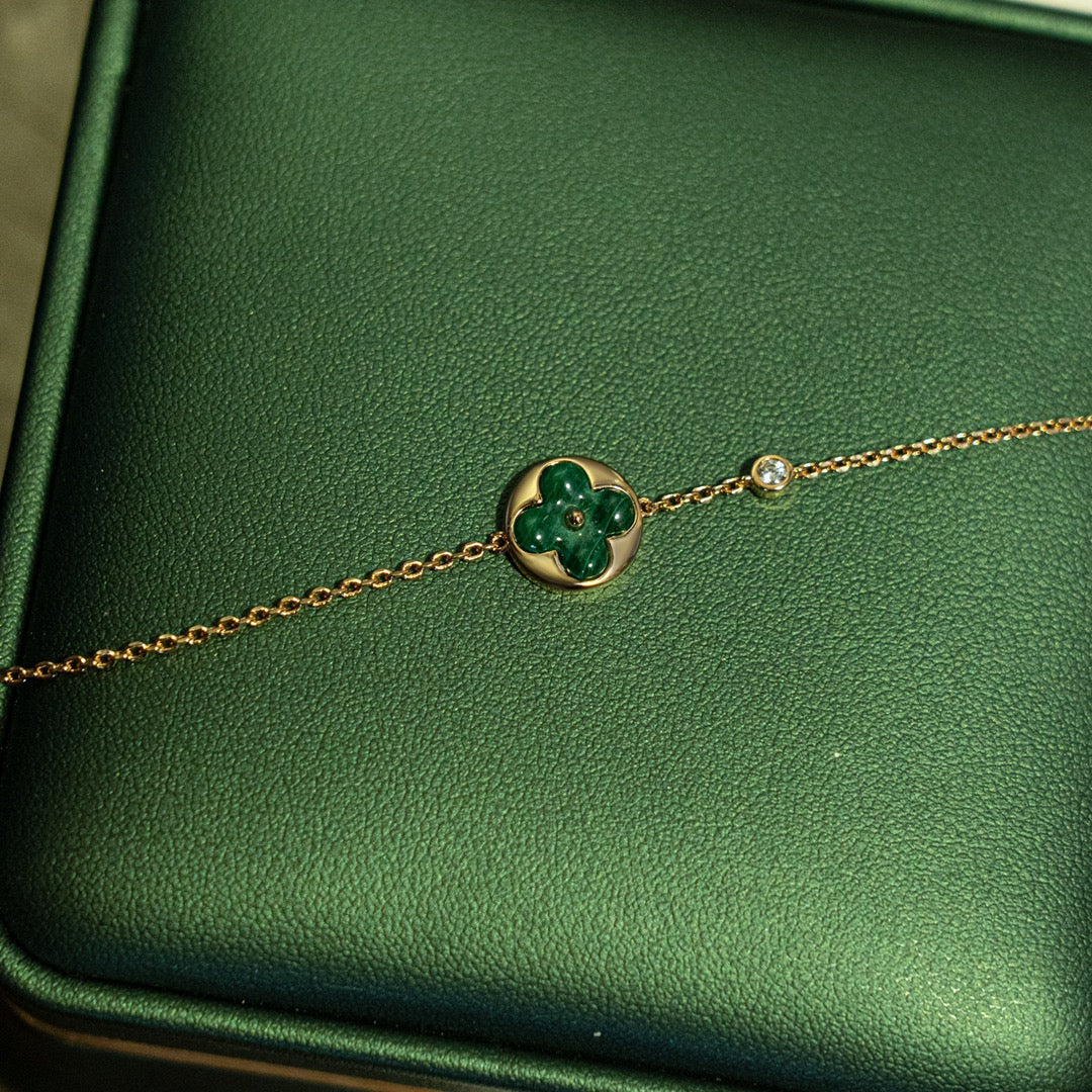 [VA]SUN MALACHITE 1 DIAMOND PINK GOLD BRACELET