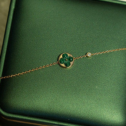 [VA]SUN MALACHITE 1 DIAMOND PINK GOLD BRACELET