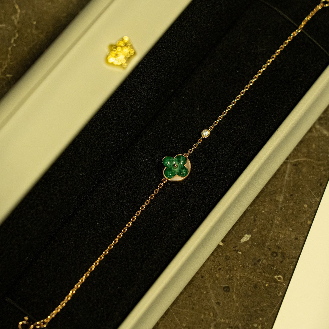 [VA]SUN MALACHITE 1 DIAMOND PINK GOLD BRACELET
