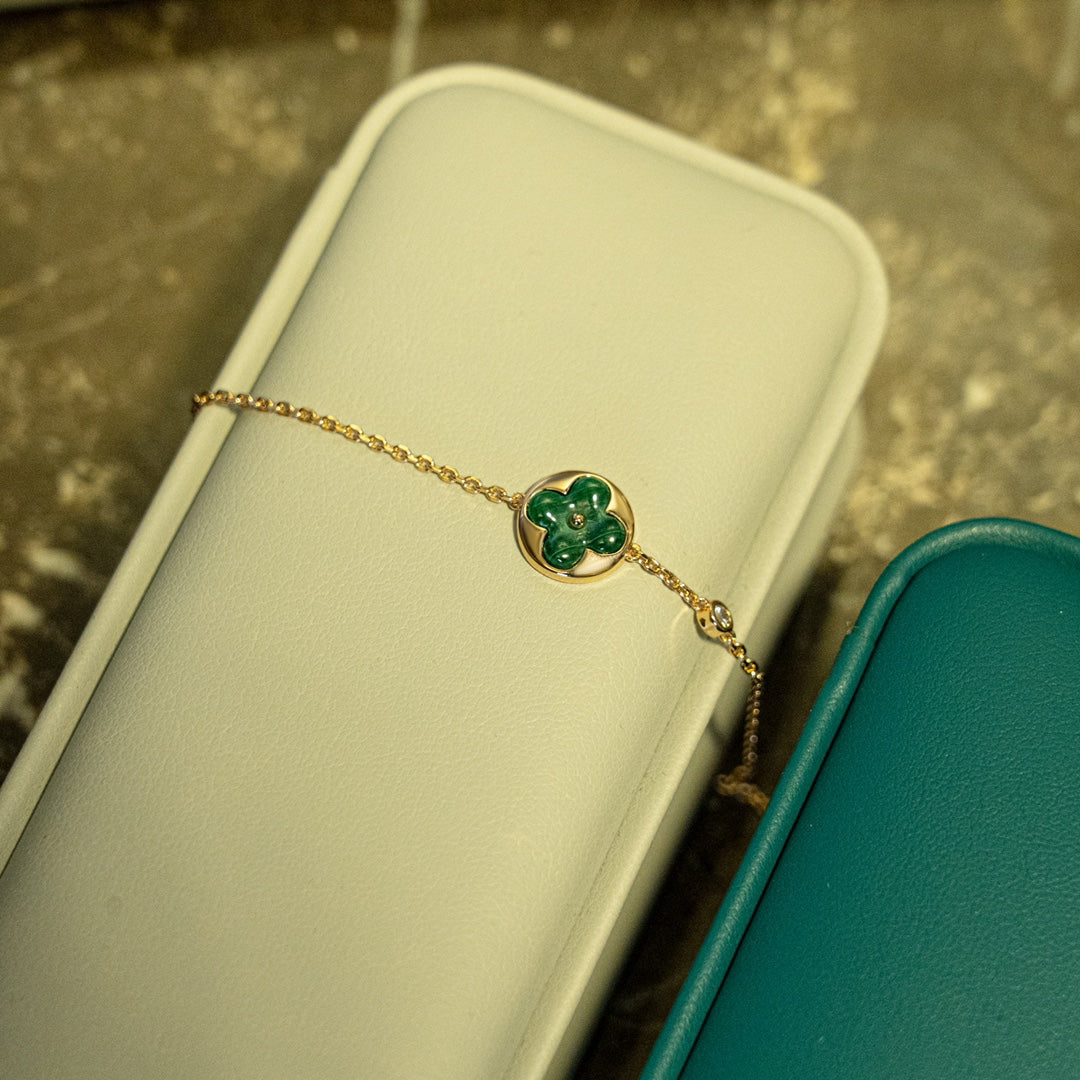 [VA]SUN MALACHITE 1 DIAMOND PINK GOLD BRACELET