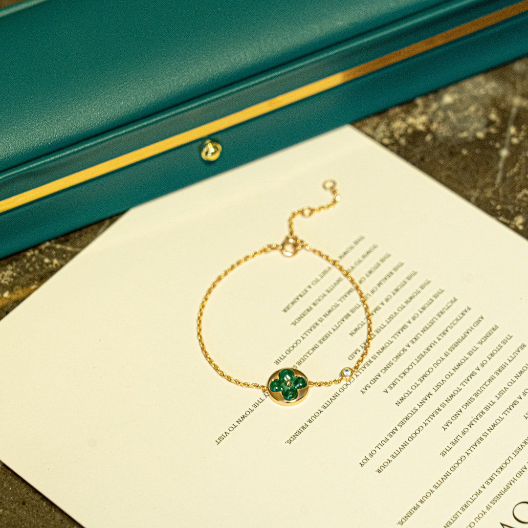 [VA]SUN MALACHITE 1 DIAMOND PINK GOLD BRACELET