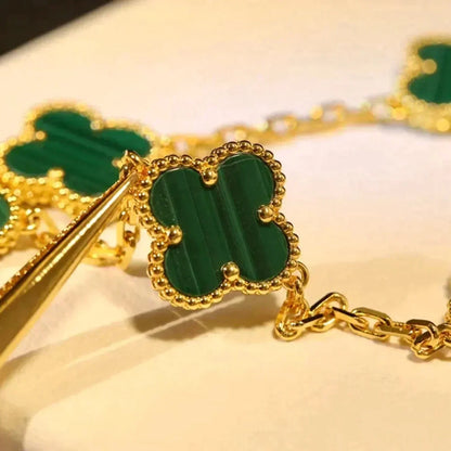 [VA]LUCKY CLOVER 5-MOTIF BRACELET - MALACHITE COLLECTION